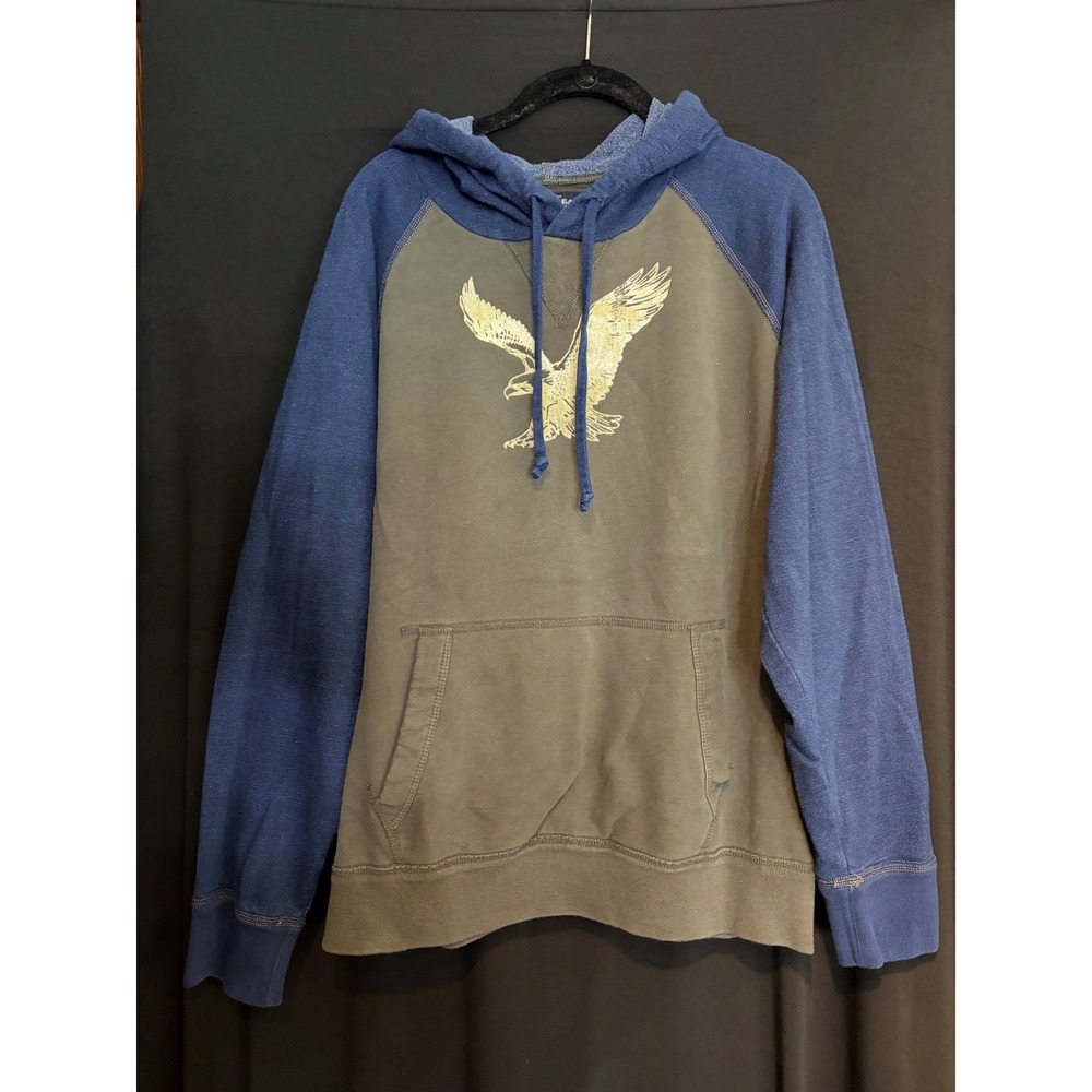 Men's Olive Green & Blue American Eagle Pullover Hoodie Size L